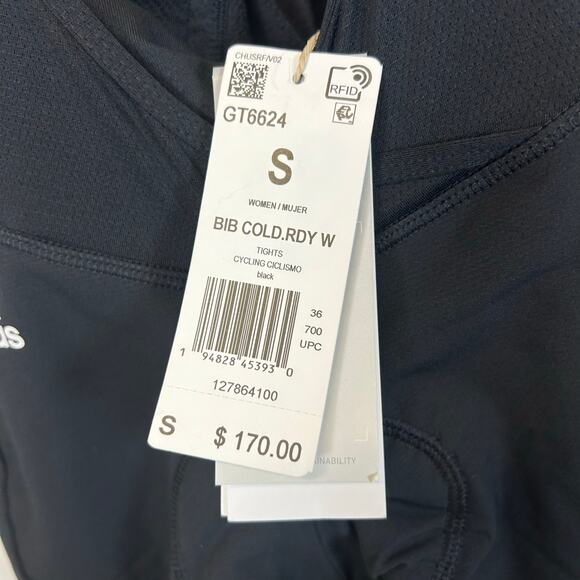 ADIDAS Women's Padded COLD READY Cycling Bib Tights NWT Black / White Size S - Picture 6 of 10